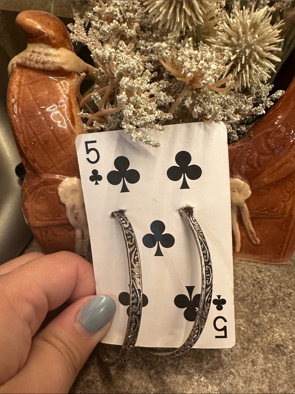 Engraved Silver-Tone Hoop Earrings - Floral Scroll Design